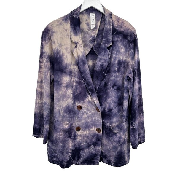Amadi Anthropologie Blazer Jacket Medium‎ Purple Tie Dye Double Breasted Pockets - Picture 15 of 15